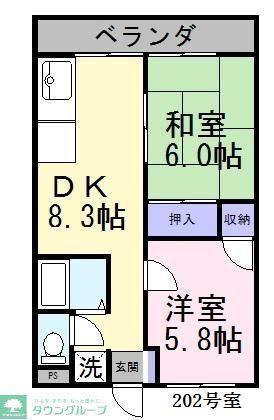 コーポ清水I(2DK/2階)の間取り写真