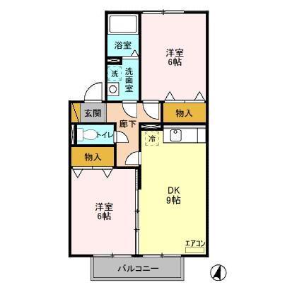 グランシャリオ(2DK/2階)の間取り写真