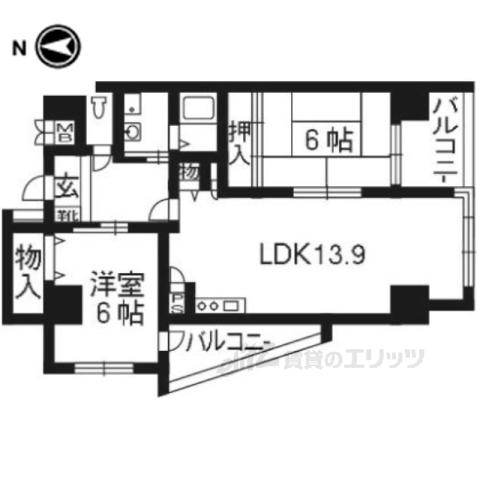 エクセレア花屋町(2LDK/4階)の間取り写真