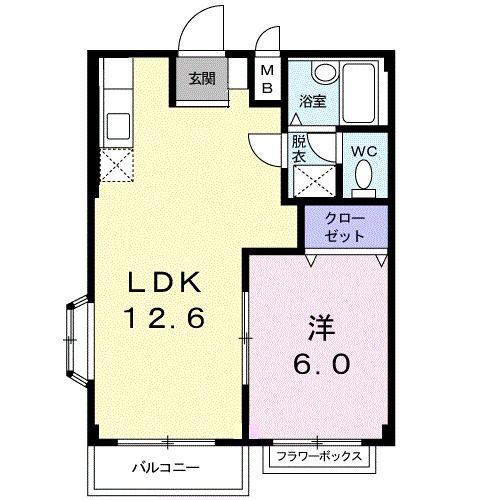 ピュアハイツ染谷(1LDK/2階)の間取り写真
