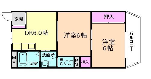 フォレストテラス箕面(2DK/5階)の間取り写真