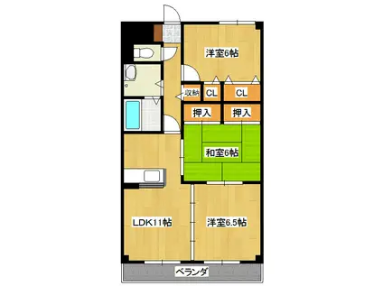 ポピュレール(3LDK/1階)の間取り写真