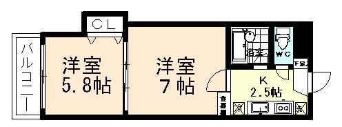 ジョイナス西新庄(2K/4階)の間取り写真