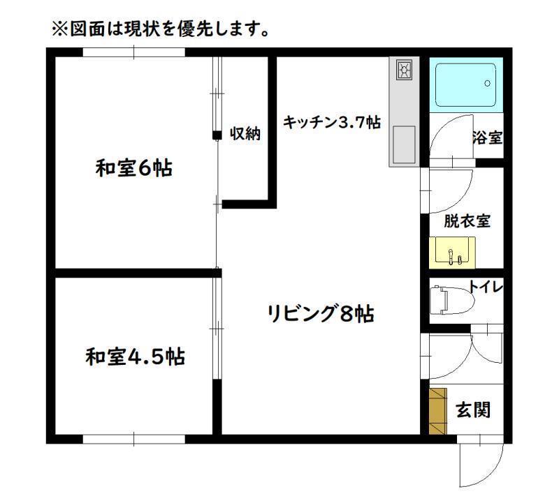 ＪＲ函館本線 旭川駅 徒歩26分 2階建 築44年(2LDK/2階)の間取り写真