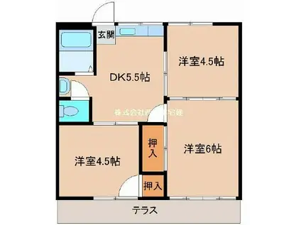 黒木アパート(3DK/2階)の間取り写真