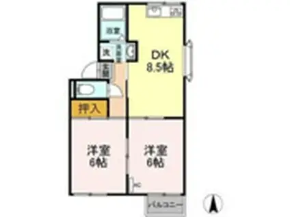 シャンポール喜多(2DK/1階)の間取り写真