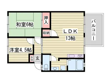 木橋ハイツ(2LDK/2階)の間取り写真