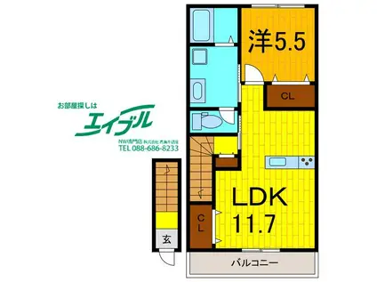 ピーススクエア笹木野A棟(1LDK/2階)の間取り写真