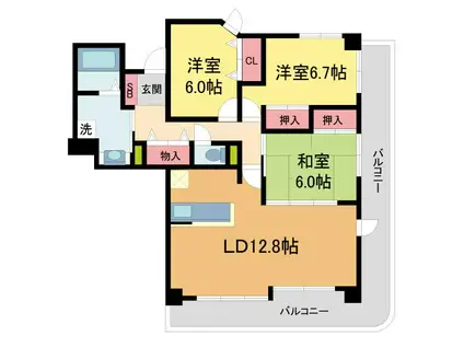 メロディーハイム仁川ガーデンズ(3LDK/6階)の間取り写真