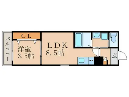 ジーメゾン伏見エルデ(1LDK/3階)の間取り写真