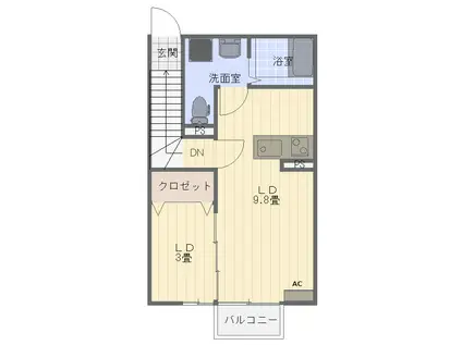 グランディス広面(1LDK/2階)の間取り写真