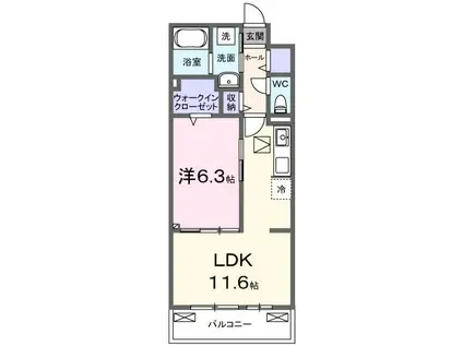 ヴェルジュ宮ノ前(1LDK/1階)の間取り写真