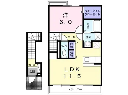 サニーサイド岡II(1LDK/2階)の間取り写真