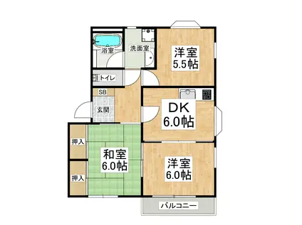 シャレー五色山(3DK/2階)の間取り写真