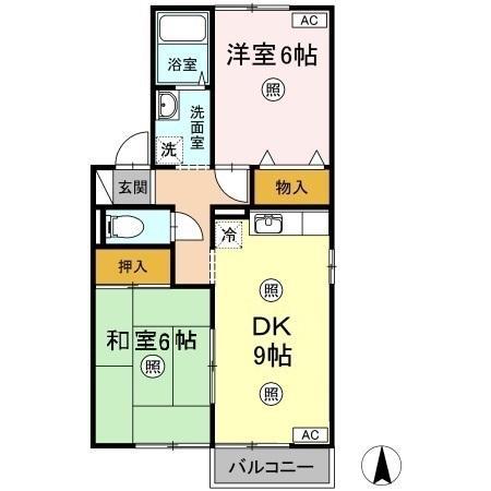 ME福島B(2DK/2階)の間取り写真