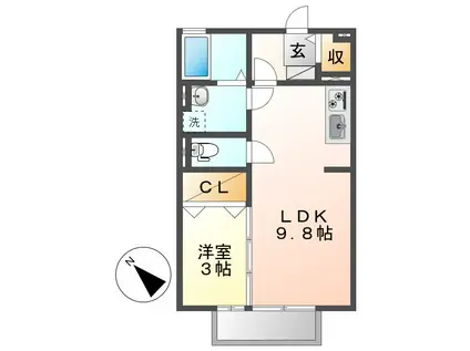 プランタン ブルックB棟(1LDK/1階)の間取り写真