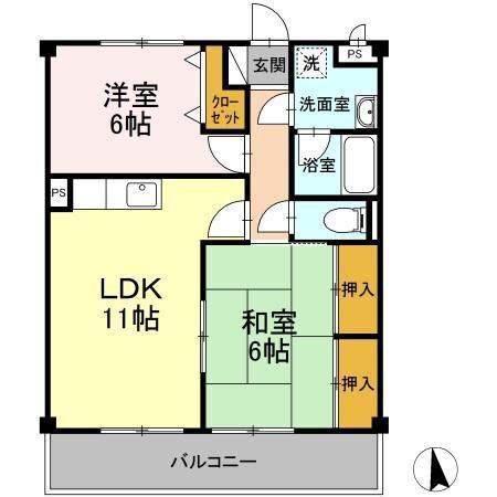 明日香マンション(2LDK/3階)の間取り写真