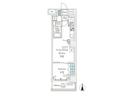 ロイジェントパークス押上錦糸町(1LDK/4階)の間取り写真