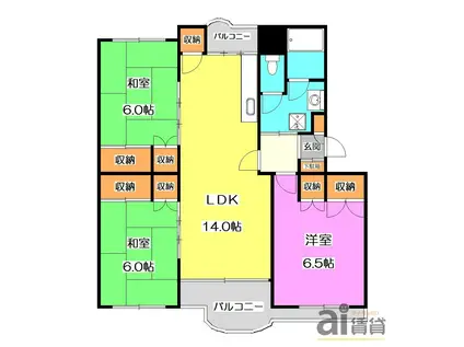 西武狭山グリーンヒル16号棟(3LDK/1階)の間取り写真