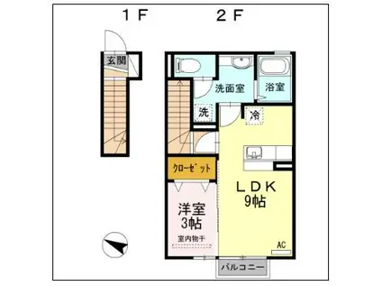 サニーフラット大道北 A(1LDK/2階)の間取り写真