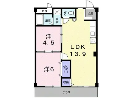 シティハイツ別名B(2LDK/1階)の間取り写真