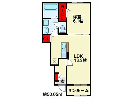 メゾン ド ジュネス II(1LDK/1階)の間取り写真