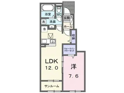 クロスサイド アパートメントI(1LDK/1階)の間取り写真