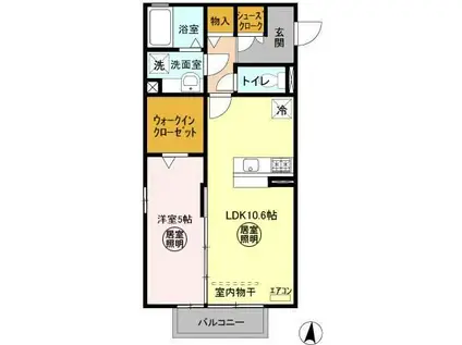 サニーフラット那珂(1LDK/2階)の間取り写真