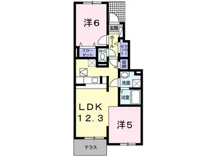 南海本線 吉見ノ里駅 徒歩5分 2階建 築15年(2LDK/1階)の間取り写真