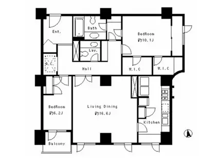 麻布テラスアパートメント(2LDK/4階)の間取り写真