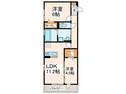 アクアフェリーチェ A棟(2LDK/1階)の間取り写真