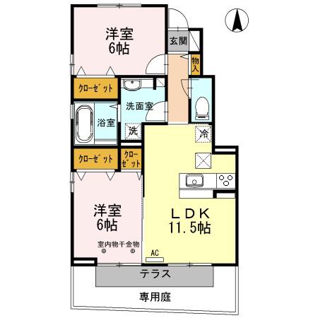 サルーチェ B棟(2LDK/1階)の間取り写真