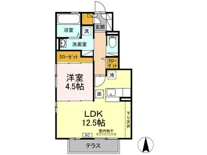 チェリーフィールズ(1LDK/1階)の間取り写真