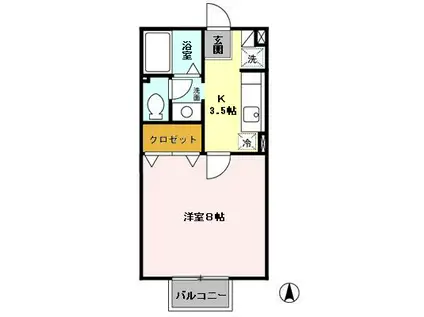 プランドール(1K/1階)の間取り写真