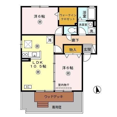 サンマリン北B(2LDK/1階)の間取り写真