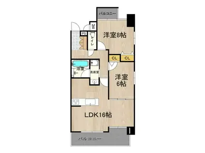 サムティグランツ神戸(2LDK/9階)の間取り写真