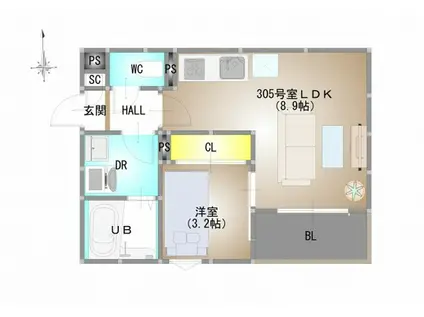 REGALEST 下伊福本町IV(1LDK/3階)の間取り写真