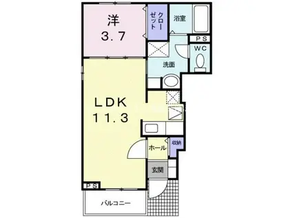 リーヴァ菅池B(1LDK/1階)の間取り写真