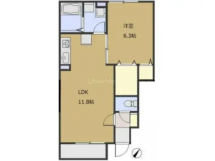 グリーンヒルズ(1LDK/1階)の間取り写真