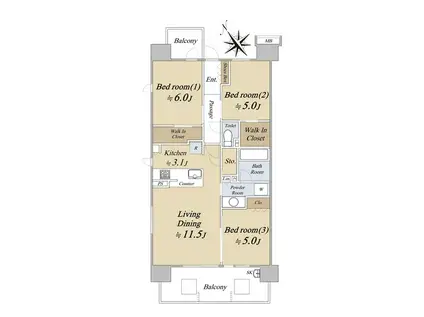 シティハウス西横浜(3LDK/7階)の間取り写真