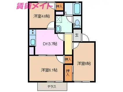 エンドレスゴトウ B棟(3K/1階)の間取り写真