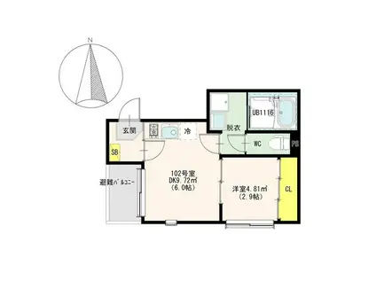 ハーモニーテラス東仙台XV(1DK/3階)の間取り写真