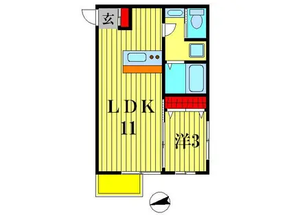 ノースリッジ松戸(1LDK/1階)の間取り写真