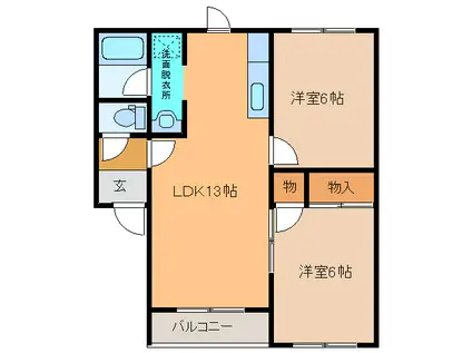 アプローズII(2LDK/1階)の間取り写真