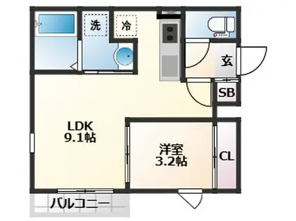 ソルテ二軒茶屋(1LDK/3階)の間取り写真