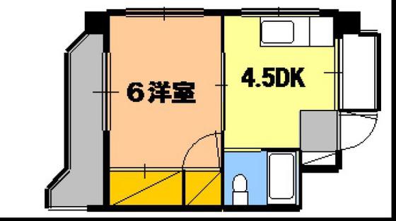 ハイツ古田(1K/4階)の間取り写真