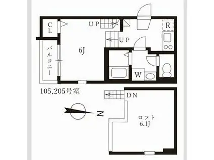 ハーモニーテラス佐古前町II(1K/2階)の間取り写真