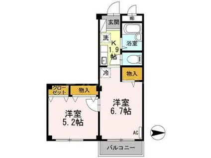 ラフィネ池之端(2K/2階)の間取り写真