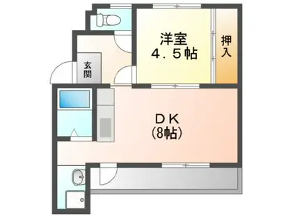 ドミールサニー緑町(1DK/3階)の間取り写真
