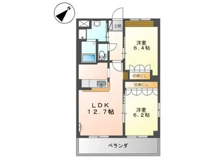 フェリーチェ(2LDK/2階)の間取り写真